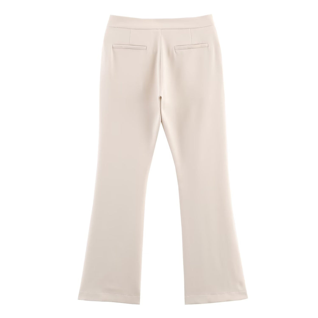 Women's Fashionable Slim Fit Belt Blazer Bell Bottom Pants Set