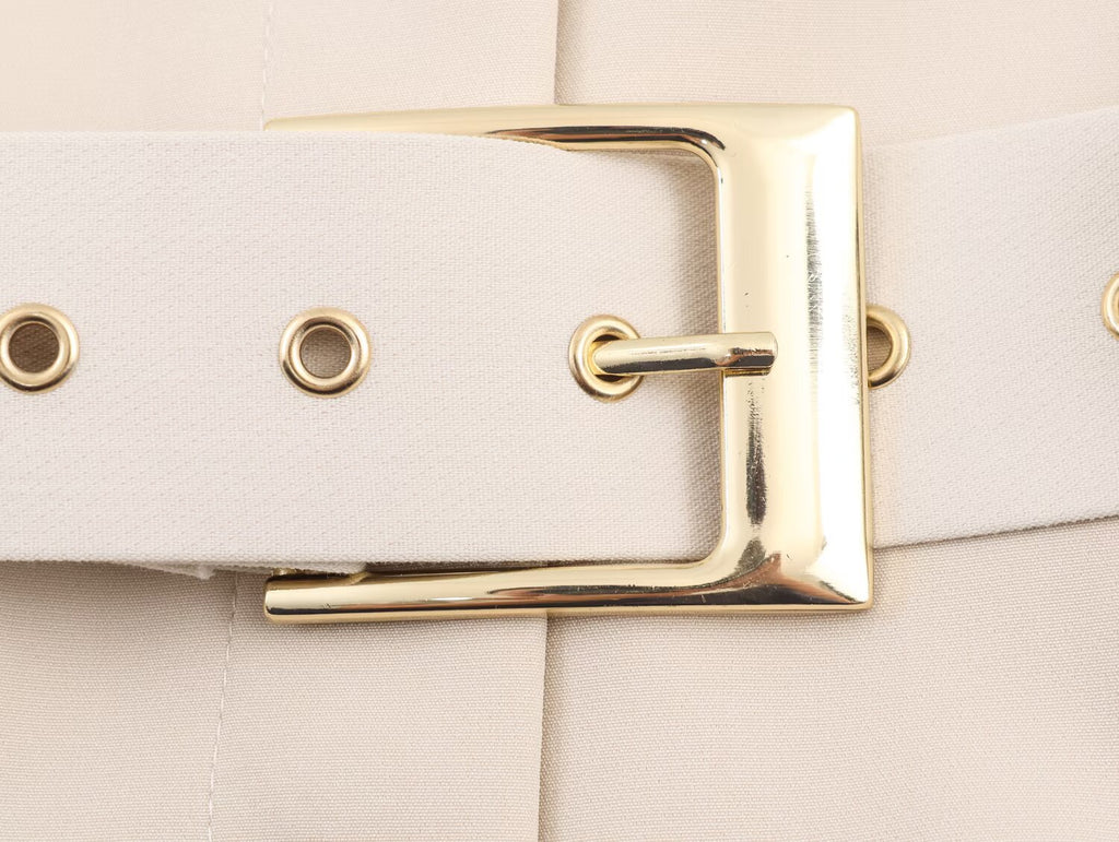 Women's Fashionable Slim Fit Belt Blazer Bell Bottom Pants Set