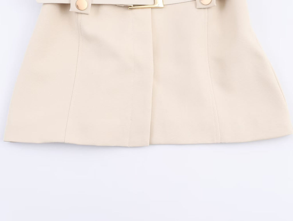 Women's Fashionable Slim Fit Belt Blazer Bell Bottom Pants Set