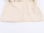 Women's Fashionable Slim Fit Belt Blazer Bell Bottom Pants Set