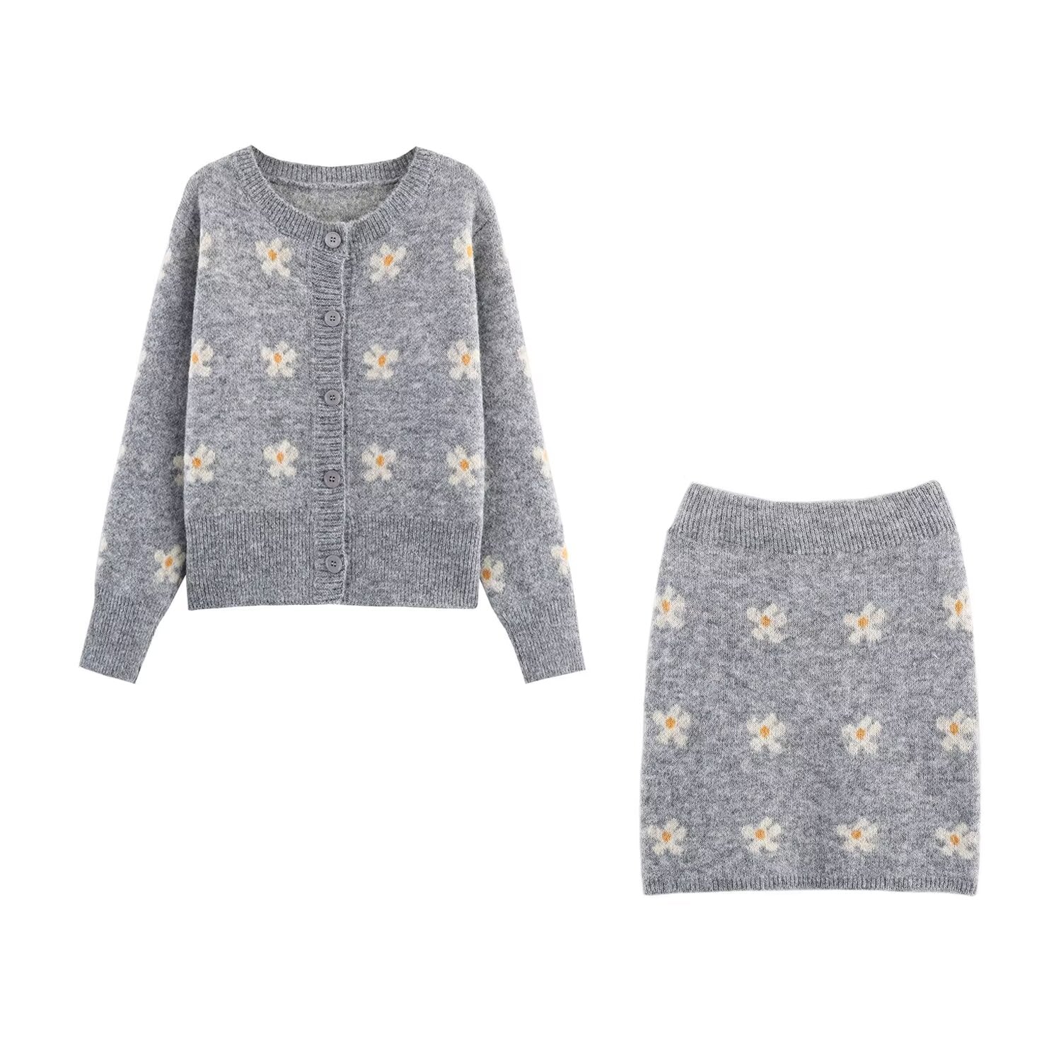 Women's Jacquard Knit Top & Skirt Two-Piece Set