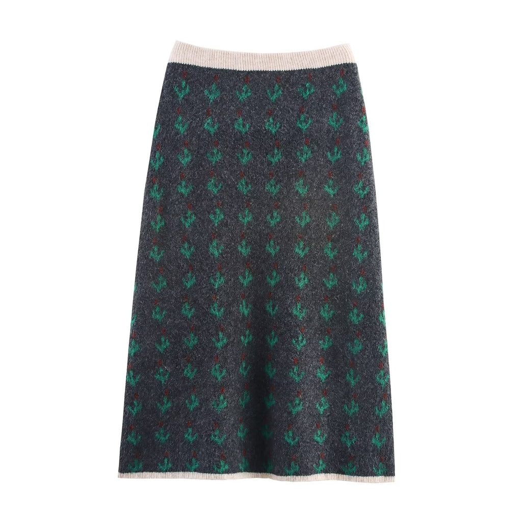 Women's Jacquard Knit Skirt Two-Piece Set