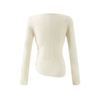 Women's Summer Pure Wind Pleated Irregular Asymmetric Design Stitching Ruffle Long Sleeve T Shirt