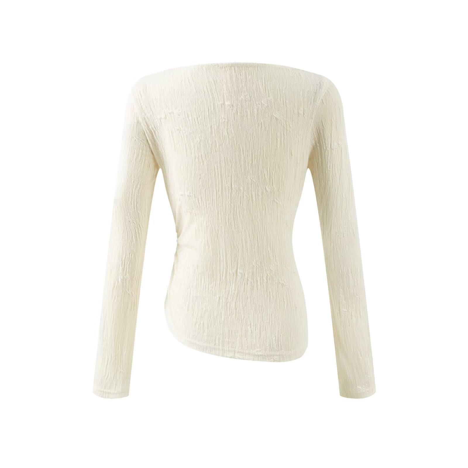 Women's Summer Pure Wind Pleated Irregular Asymmetric Design Stitching Ruffle Long Sleeve T Shirt