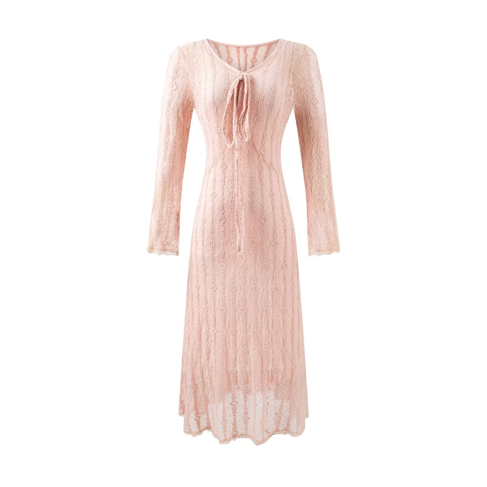 Women's Tie-Neck Long Sleeve Bodycon Midi Dress