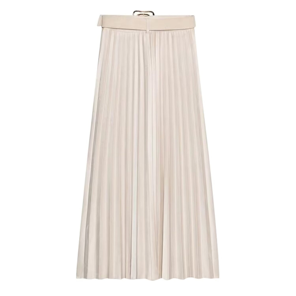 Women's With Belt Suede Effect Pleated Midi Skirt