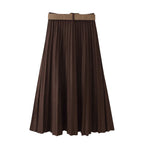 Women's With Belt Suede Effect Pleated Midi Skirt