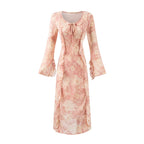 Floral Bell Sleeve Bodycon Midi Dress