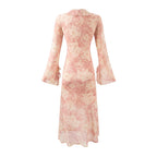 Floral Bell Sleeve Bodycon Midi Dress