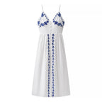 Women's Fall Vacation Embroidered Strap Midi Dress