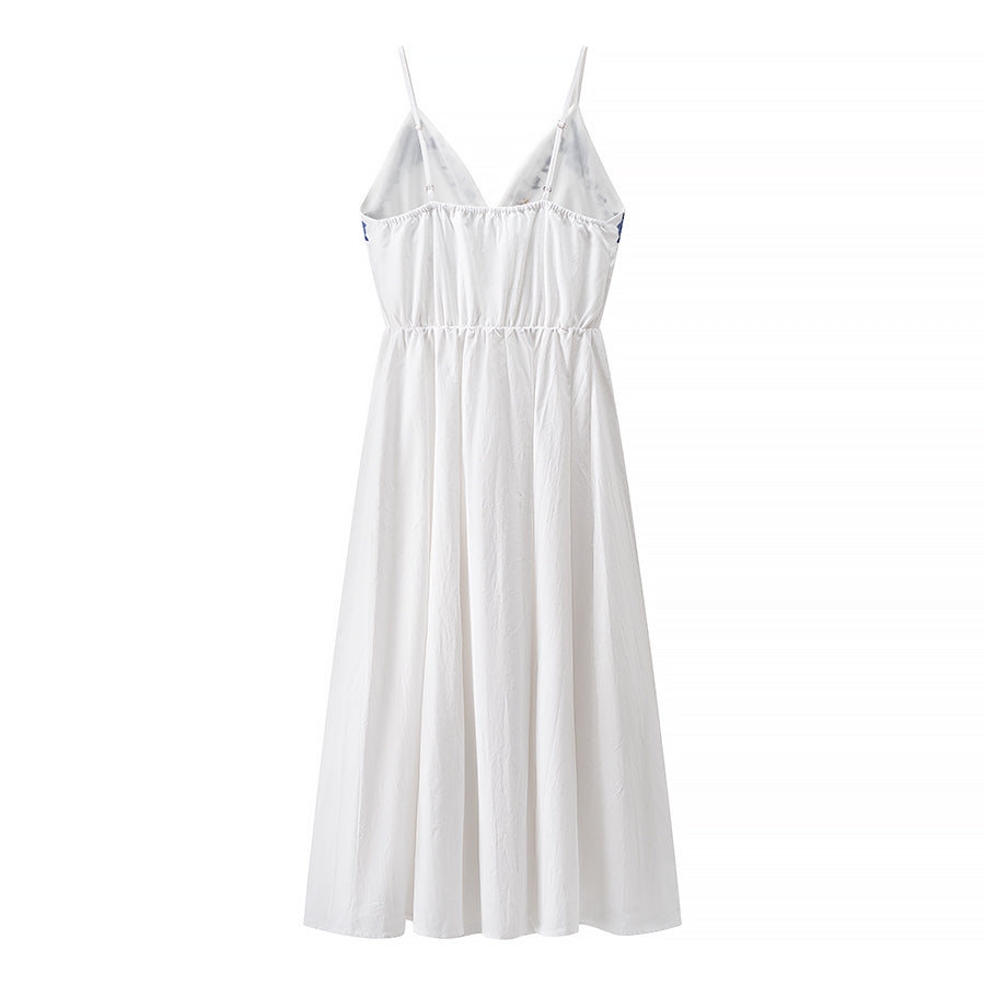 Women's Fall Vacation Embroidered Strap Midi Dress