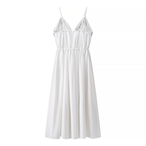 Women's Fall Vacation Embroidered Strap Midi Dress