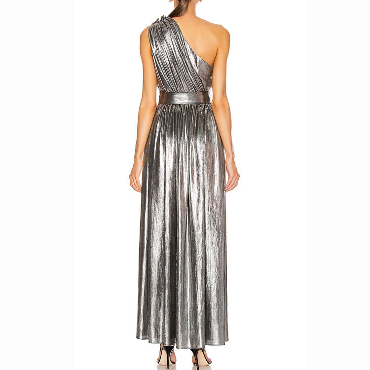 Women's Metallic One-Shoulder Midi Dress