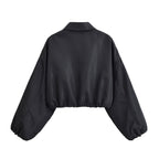 Women's Simple Collared Short Jacket and Skirt Two-Piece Set