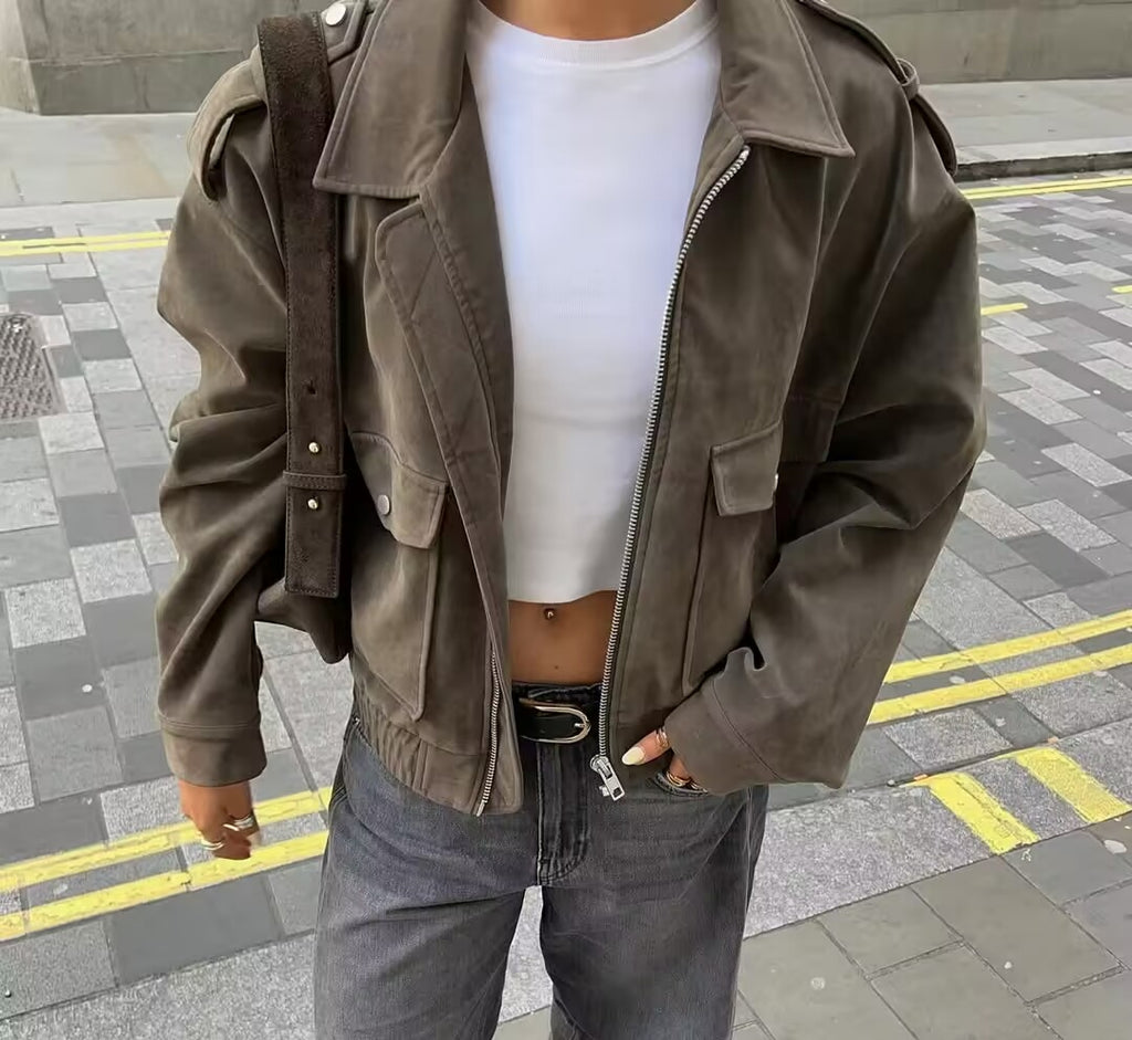 Women's Elegant Women Suede Three Color Surface Jacket Coat Texture