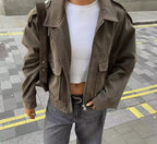 Women's Elegant Women Suede Three Color Surface Jacket Coat Texture
