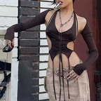 Women’s Black Halter Backless Ruched Long Sleeve Crop Top