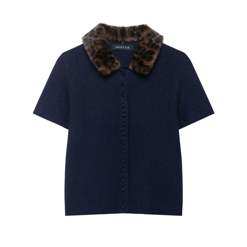 Women Animal Print Neckline Knitted Coat