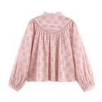Women's Embroidered Ruched Button Blouse