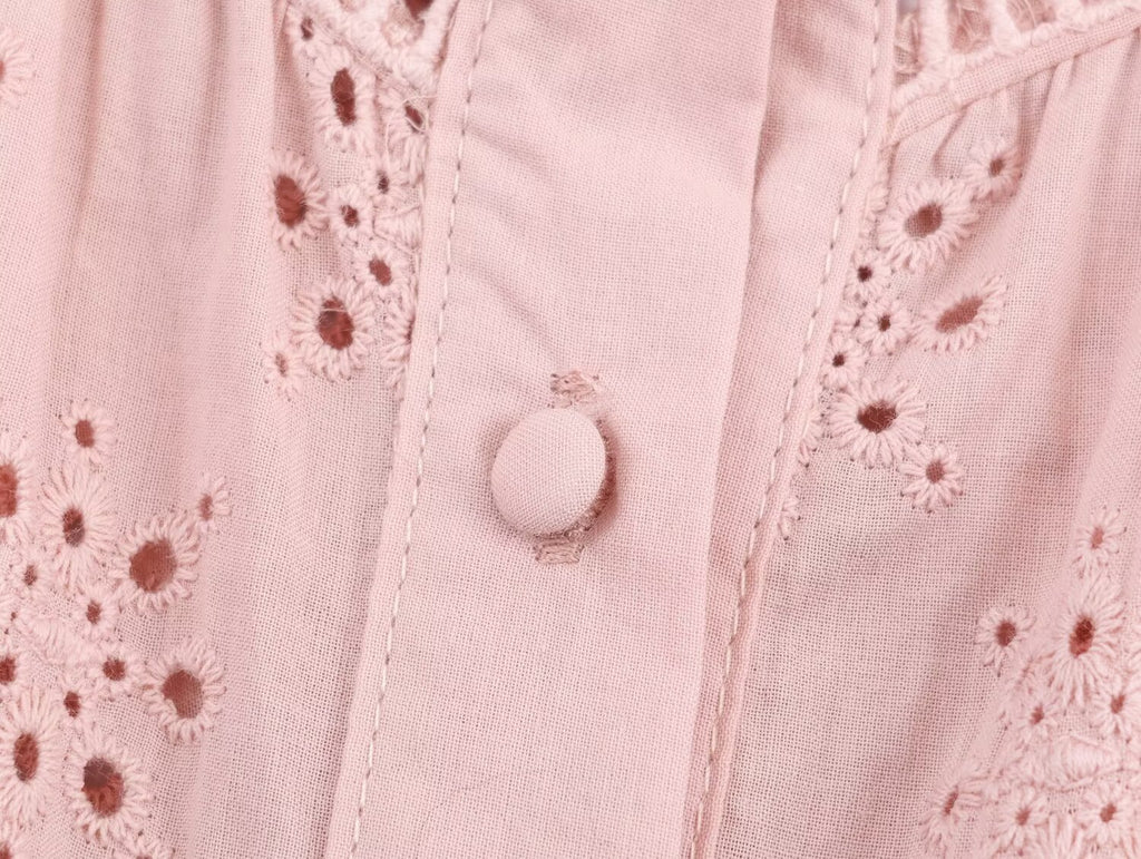 Women's Embroidered Ruched Button Blouse