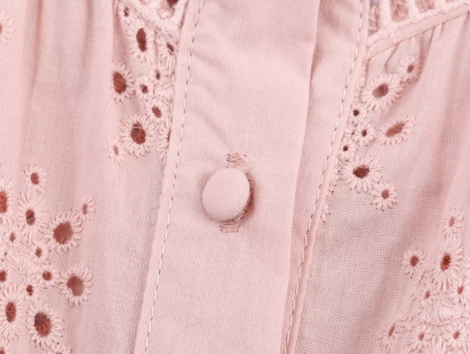 Women's Embroidered Ruched Button Blouse