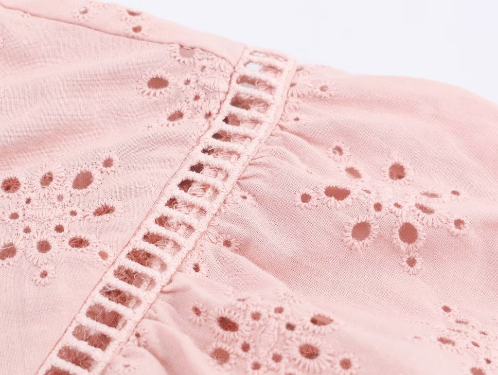 Women's Embroidered Ruched Button Blouse