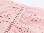 Women's Embroidered Ruched Button Blouse
