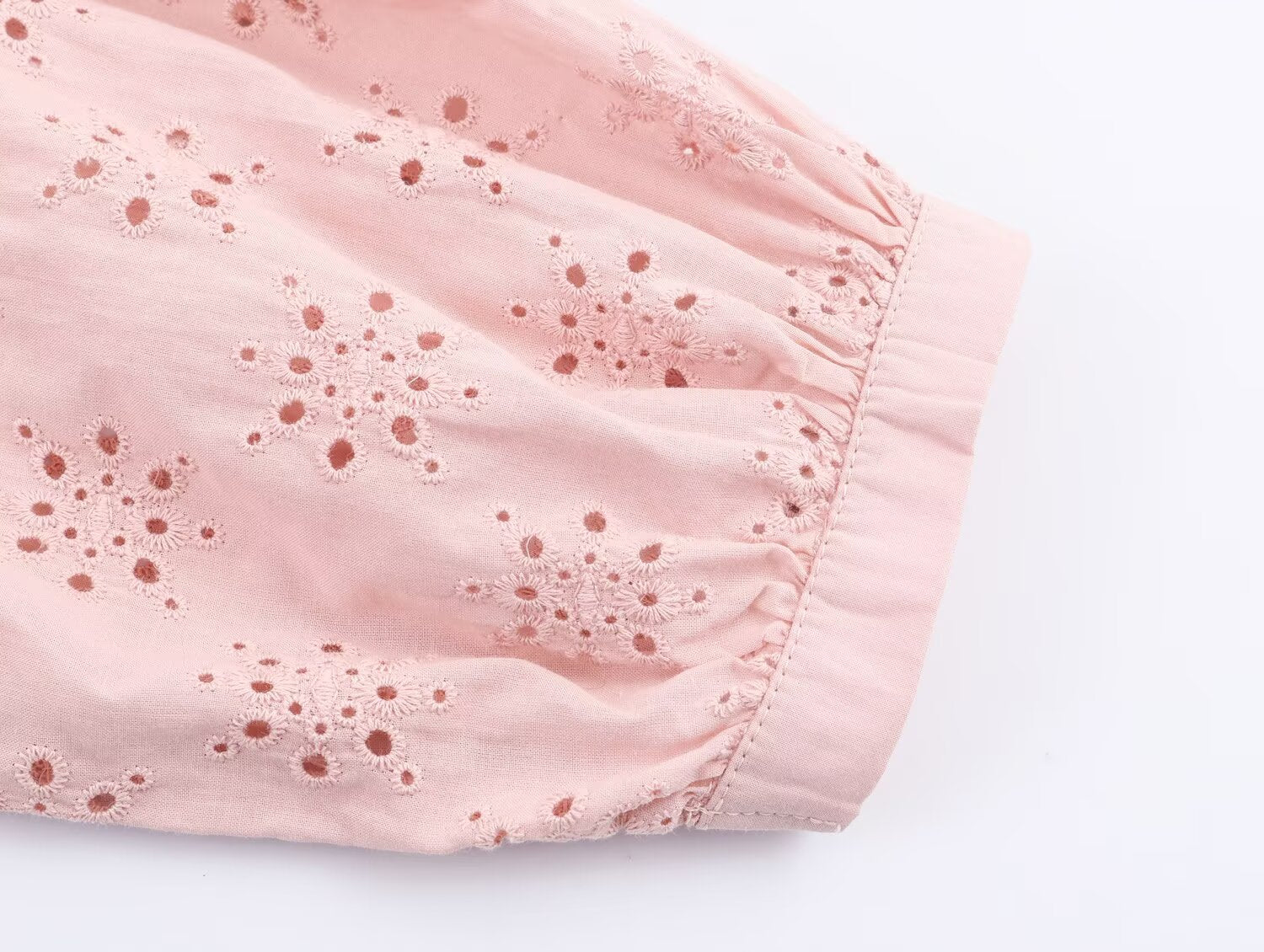Women's Embroidered Ruched Button Blouse