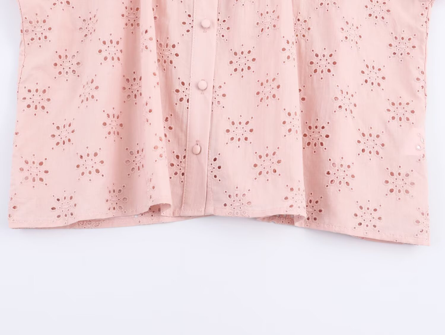 Women's Embroidered Ruched Button Blouse