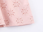 Women's Embroidered Ruched Button Blouse