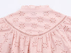 Women's Embroidered Ruched Button Blouse