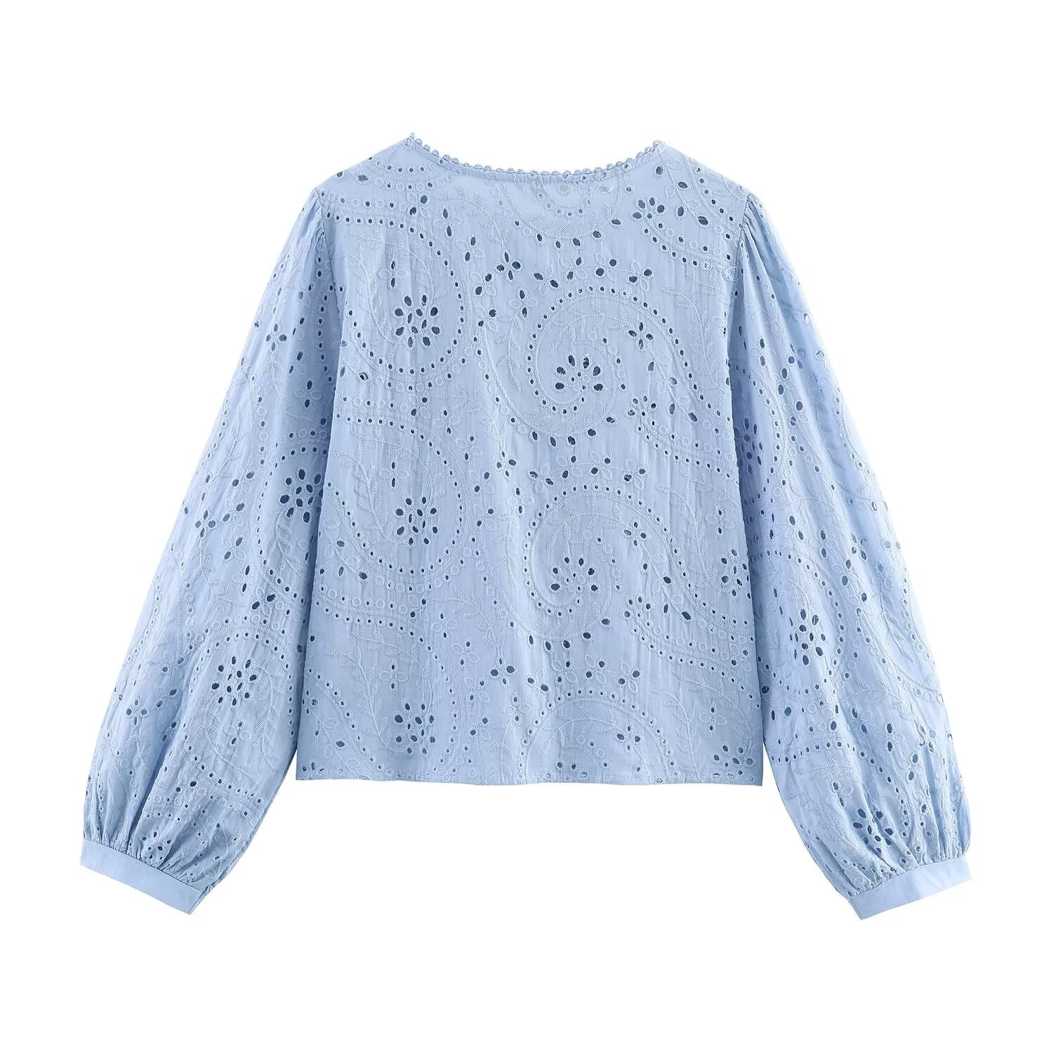 Women's Embroidered Ruched Button Blouse