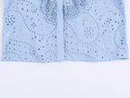 Women's Embroidered Ruched Button Blouse