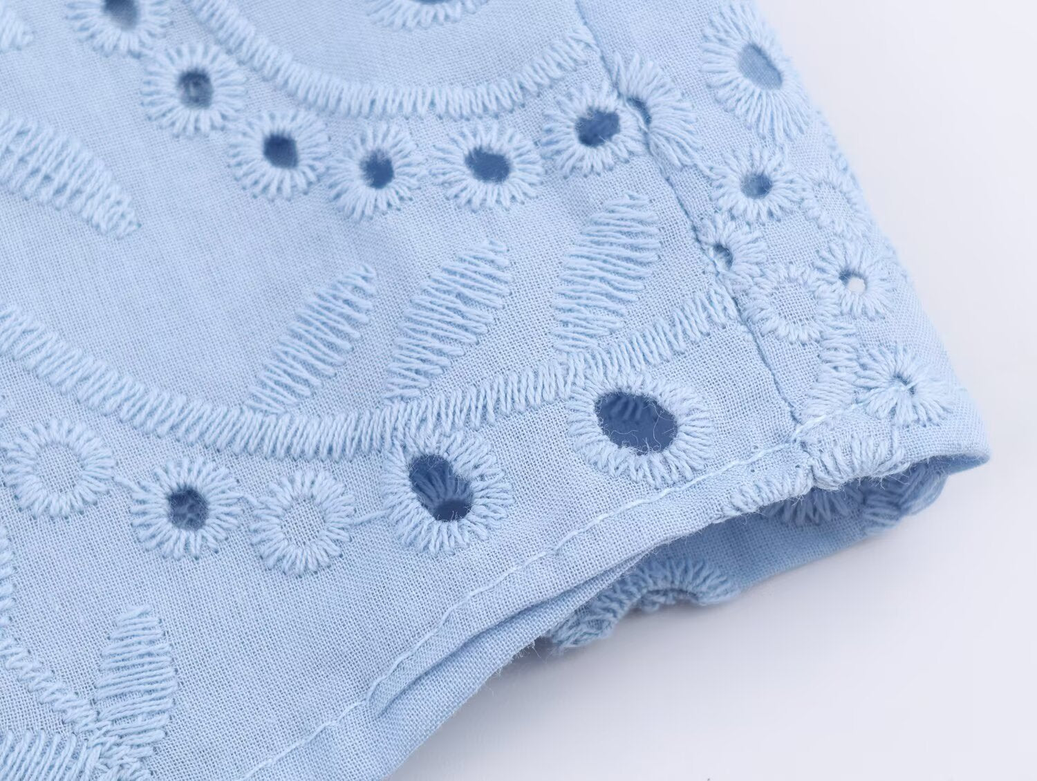 Women's Embroidered Ruched Button Blouse