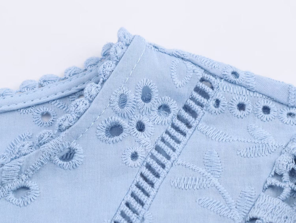 Women's Embroidered Ruched Button Blouse