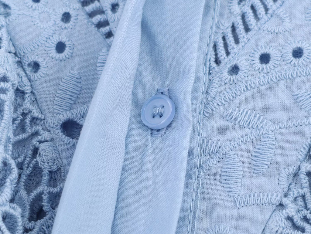 Women's Embroidered Ruched Button Blouse
