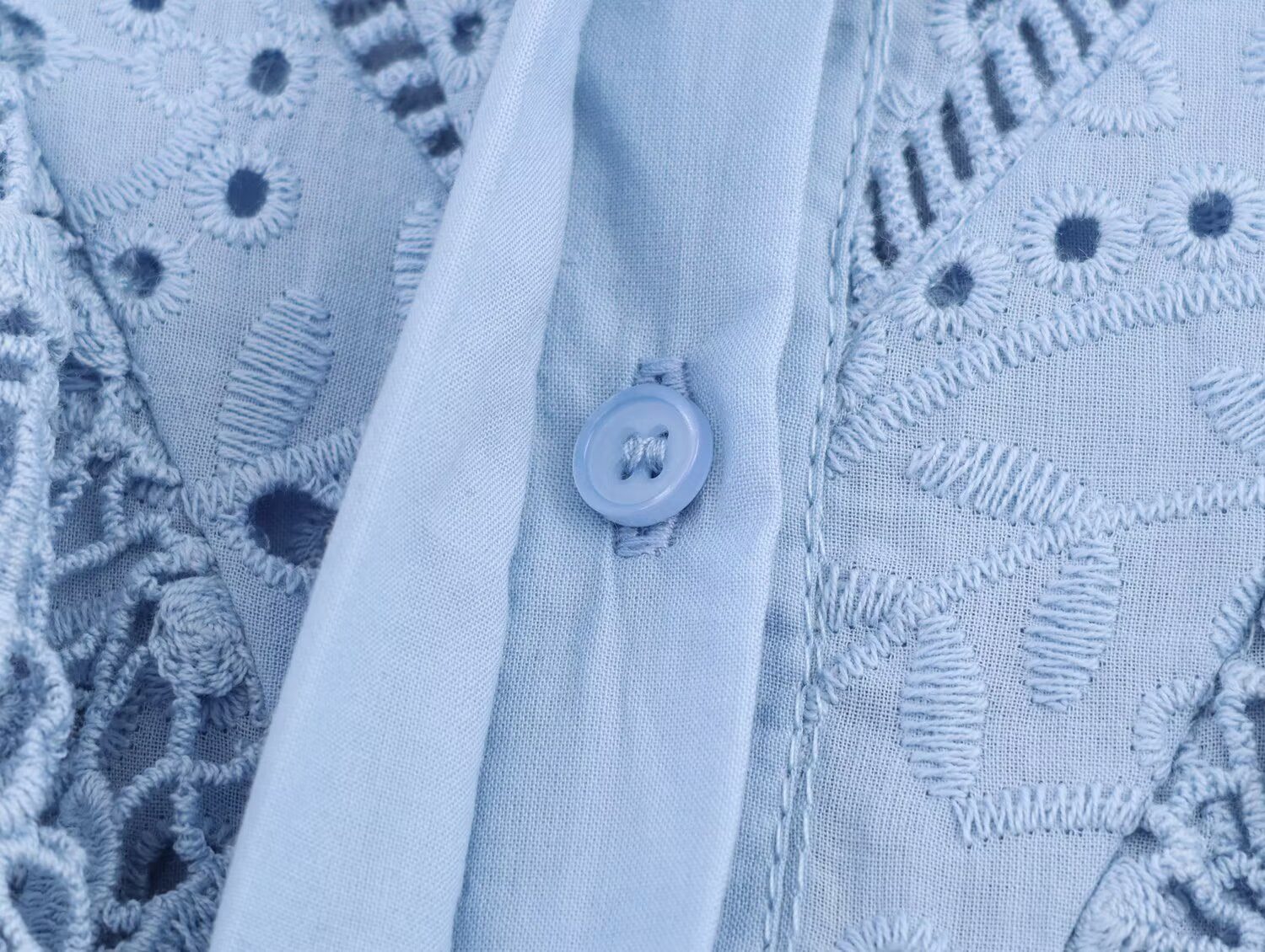 Women's Embroidered Ruched Button Blouse