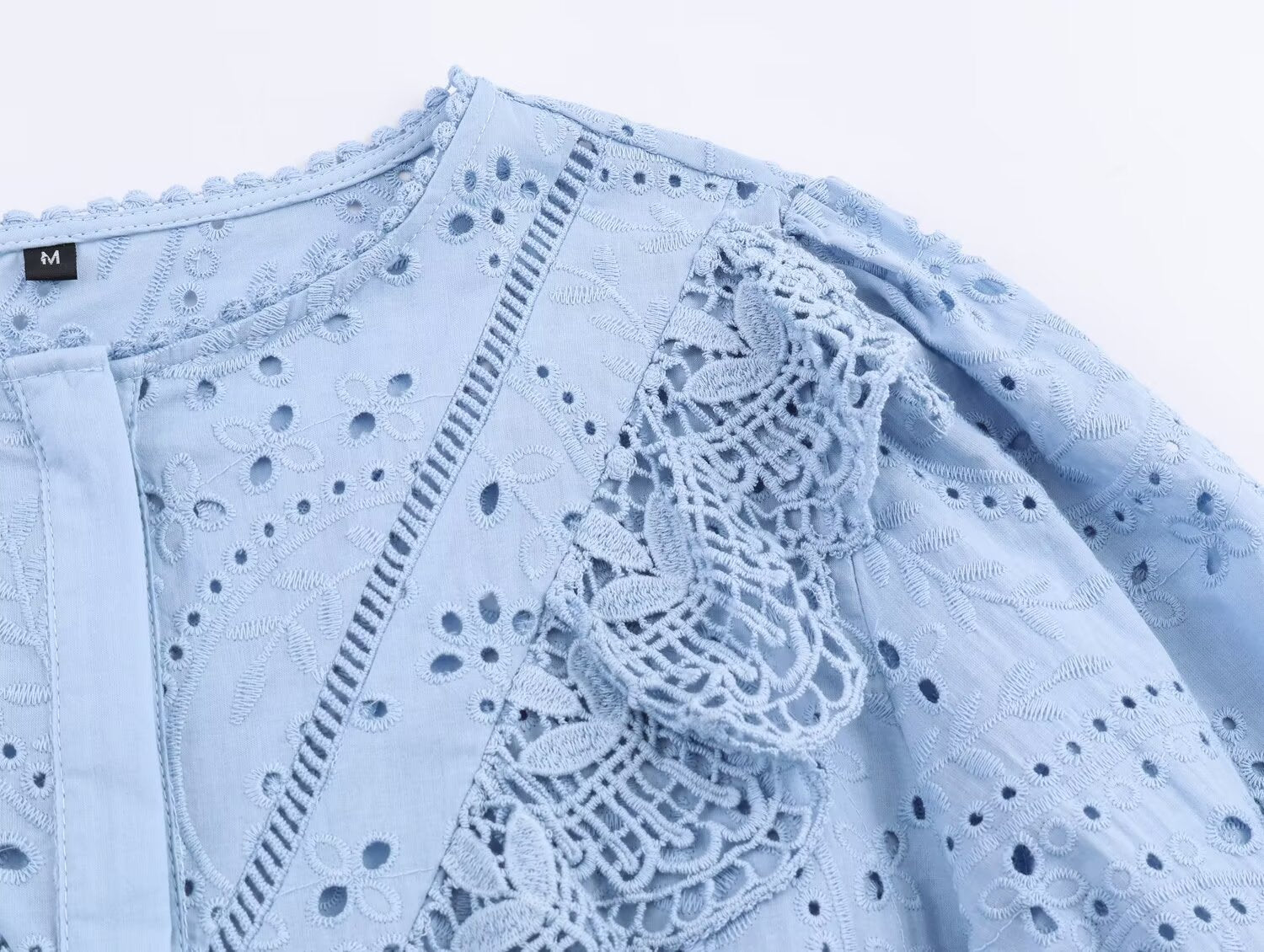 Women's Embroidered Ruched Button Blouse