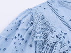 Women's Embroidered Ruched Button Blouse