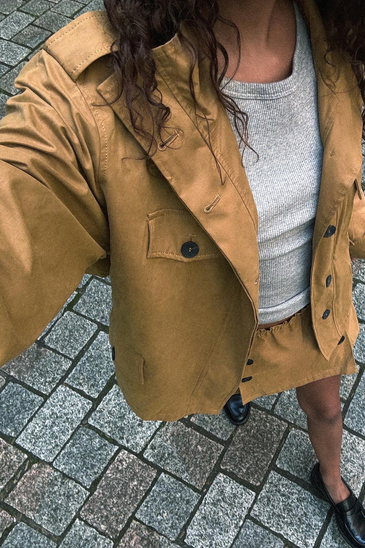 Women's Short Trench Button Decoration Coordinated Two-Piece Set