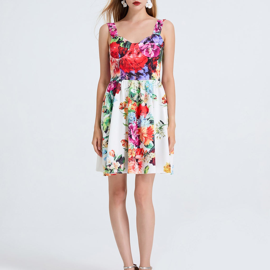 Floral V-Neck Sleeveless A-Line Mini Dress