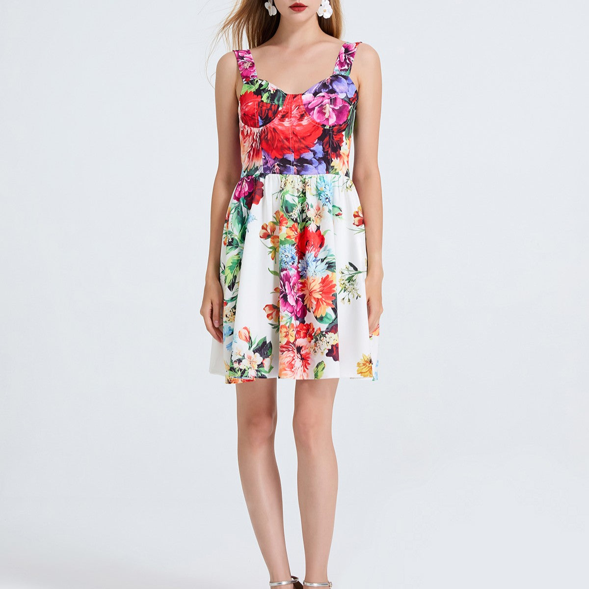 Floral V-Neck Sleeveless A-Line Mini Dress