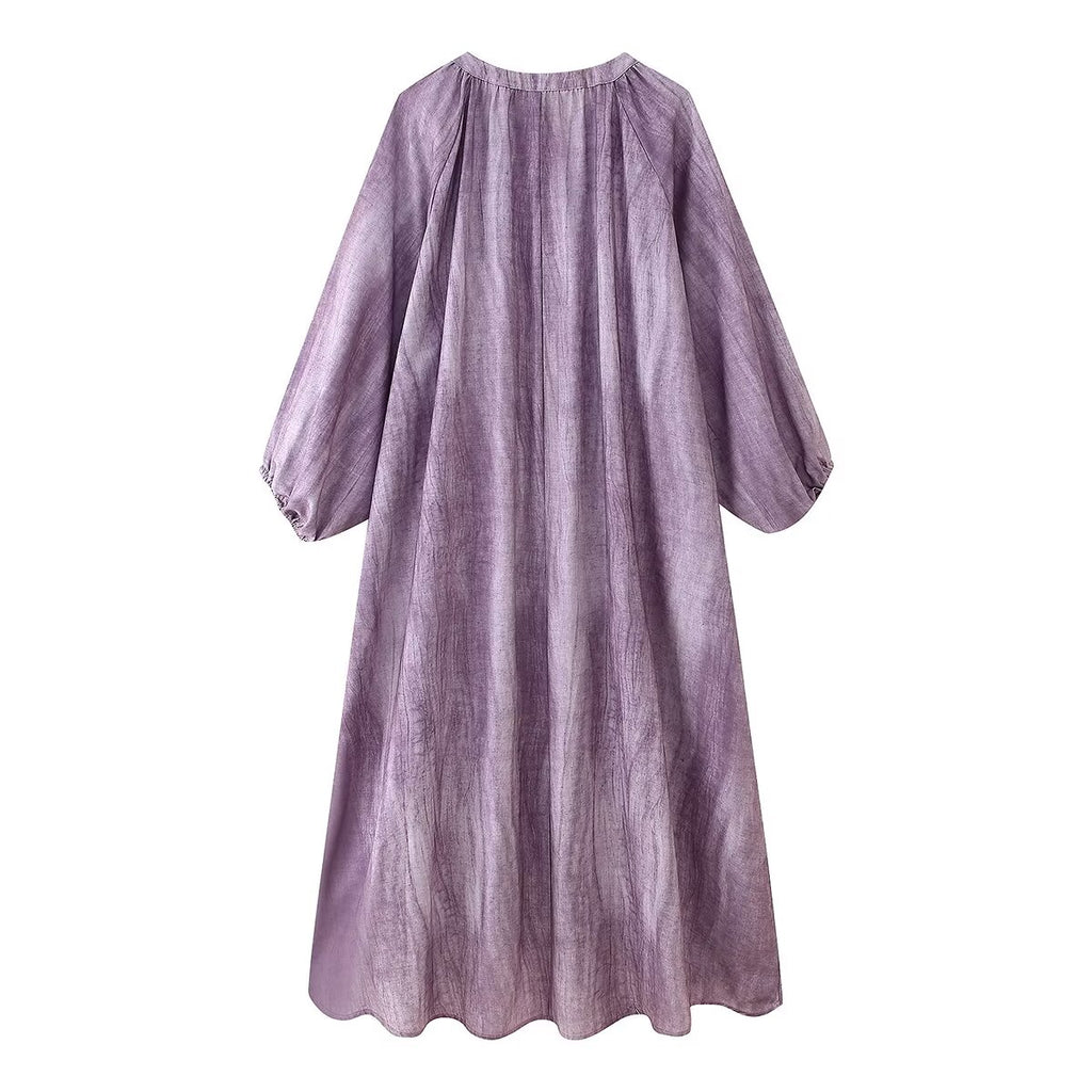Women's Western Linen Tie Dyed Long Shirt Dress