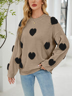 Women Long Sleeved Shirt Micro Elastic Sweater Women Three Dimensional Jacquard Love Warm Pullover Knitted Sweater