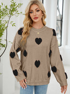 Women Long Sleeved Shirt Micro Elastic Sweater Women Three Dimensional Jacquard Love Warm Pullover Knitted Sweater