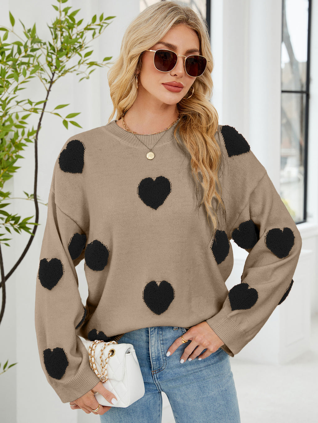 Women Long Sleeved Shirt Micro Elastic Sweater Women Three Dimensional Jacquard Love Warm Pullover Knitted Sweater