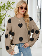 Women Long Sleeved Shirt Micro Elastic Sweater Women Three Dimensional Jacquard Love Warm Pullover Knitted Sweater