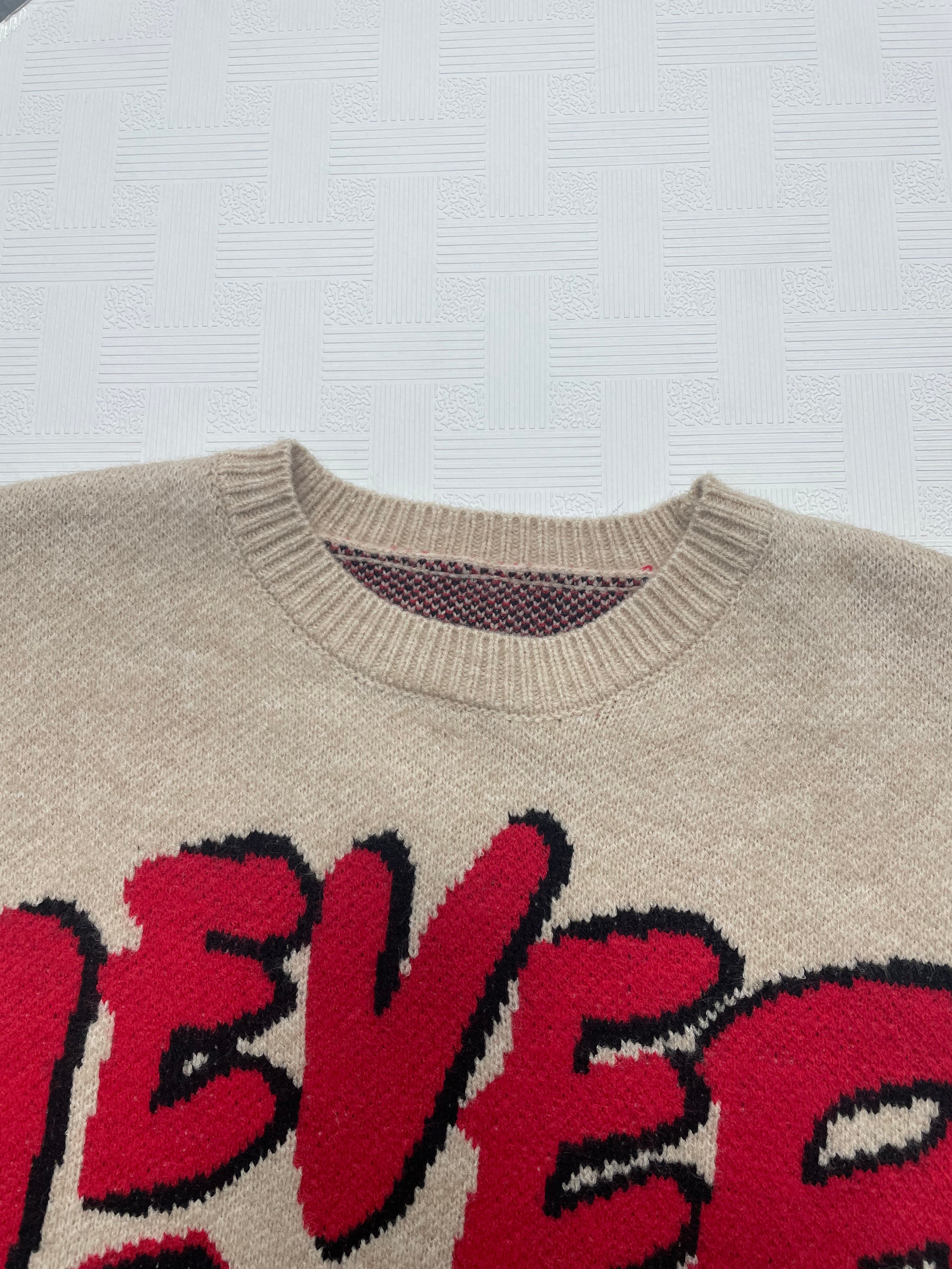 Women High Elastic Loose Long Sleeve Letters Pullover Knitted Sweater
