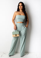 Clothing Pleating Tube Top Two-Piece Work Pant Vacation Summer