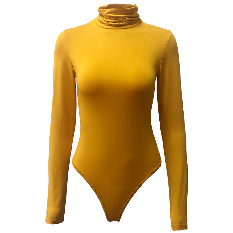 Autumn Winter Base Base Women Clothing Simple Turtleneck Long Sleeve Slim Bodysuit Bodysuit